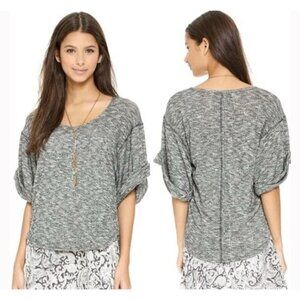 Free People FP Beach Nani Top‎ XS Marled Grey Rolled Sleeve Slouchy Coast